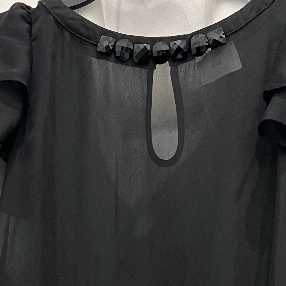 Bizz Black Ruffle Trim Sheer  Dress Ruffle  Sleeve Size Small - Picture 2 of 2